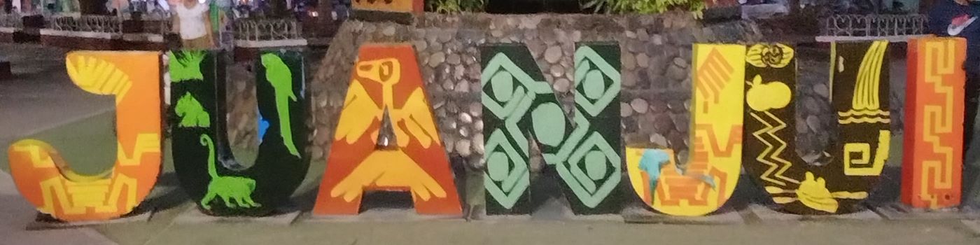 juanjui-sign.jpg The city name sign is in the Plaza de Armas in the city center.