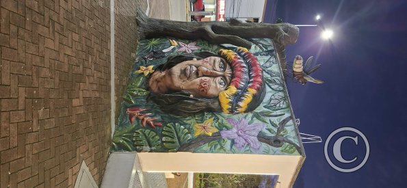 Mural, relief, in Parque Central at Av Ivan Riofrio