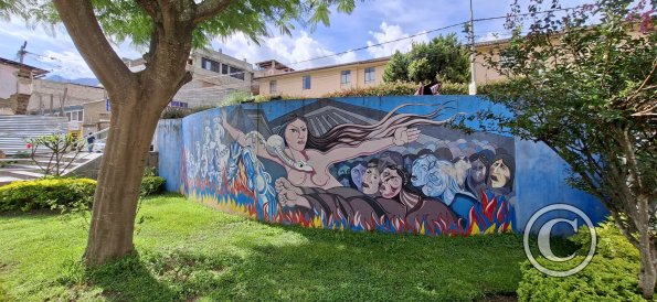 Mural in Plaza Micaela Bastidas at Av Elias near Pasaje Carmelitas